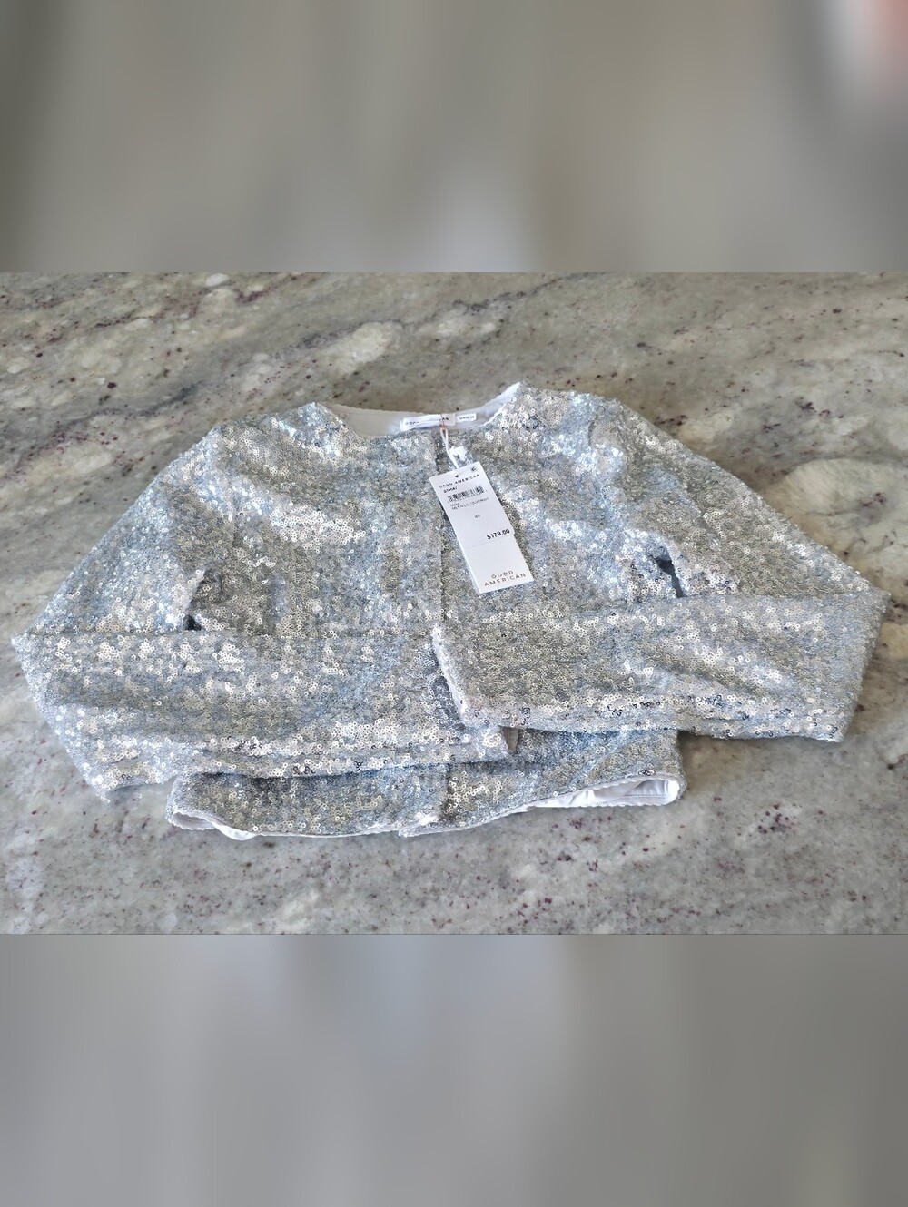Good American Metallic Silver Sequin Top